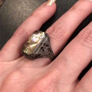 Art Nouveau Antique Sterling Silver Abalone Ring